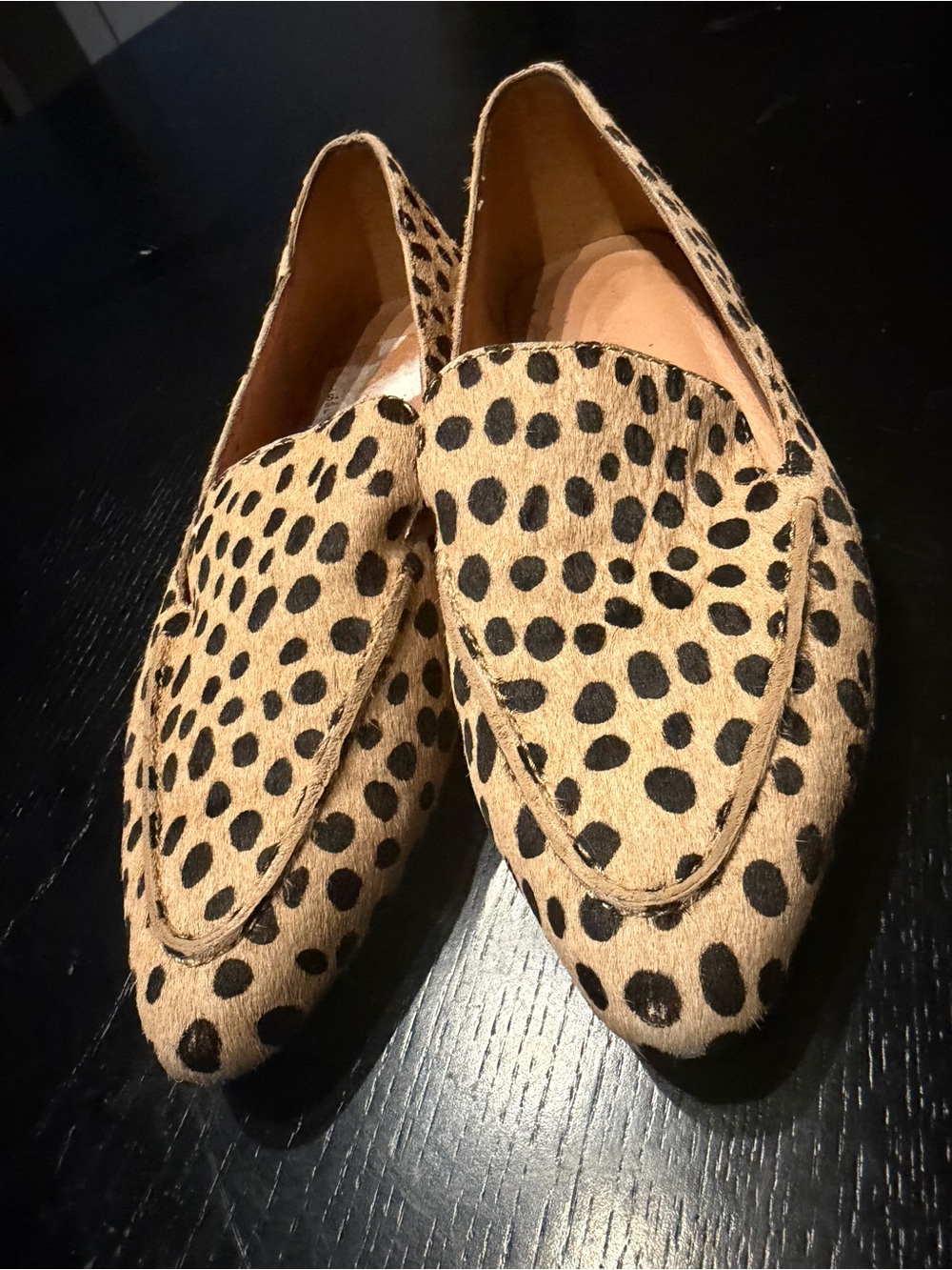 Cheetah Print Pointed Toe Loafers - Tan and Black